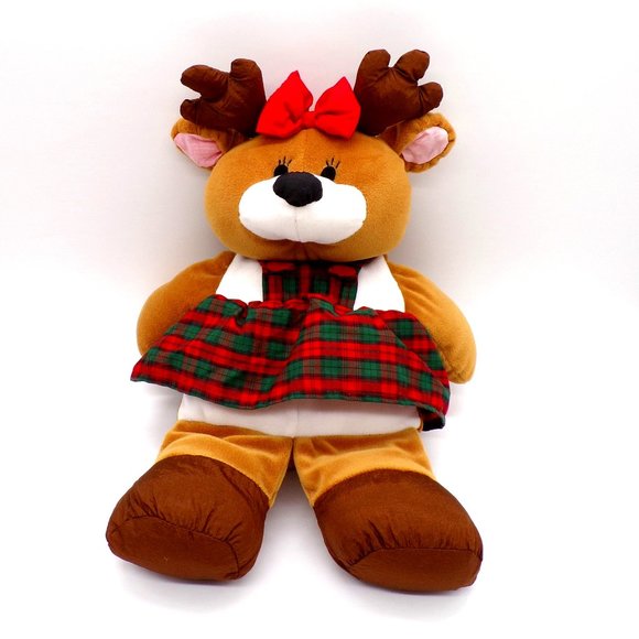 Gibson Greetings 1995 Christmas Reindeer Plush Dress Nylon Stuffed Animal Toy - Picture 1 of 7